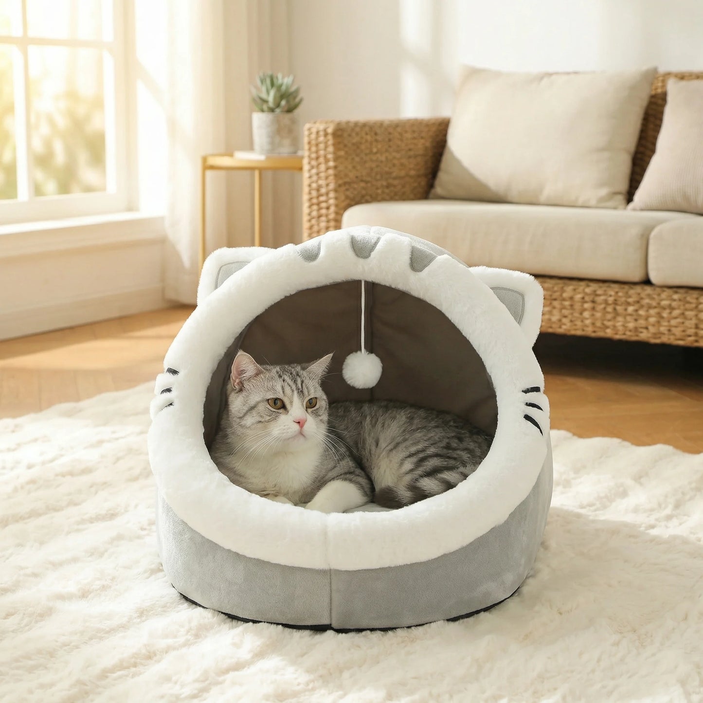 Cozy Cave Cat Bed โ Soft Foldable Semi-Enclosed Pet Bed with Removable Washable Cushion