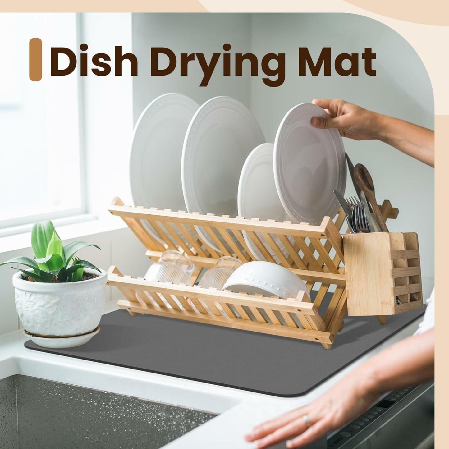 Dish Drying Mat With Plate Holder