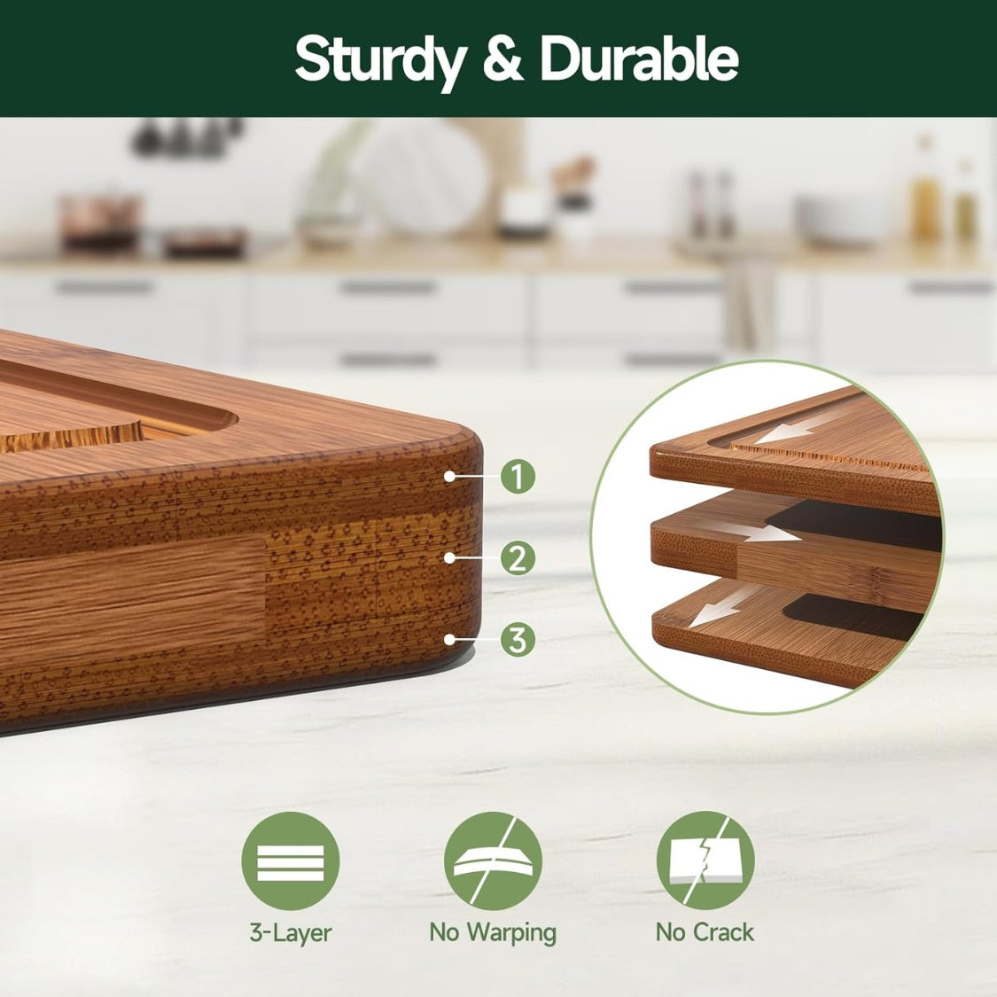 3-Piece Set Deep-Carbonized Bamboo Cutting Board For Kitchen  Crack Resistant Wood Chopping Boards With Deep Juice Grooves Pre Oiled Butcher Block For Meat Vegetables  Cheese  Carbonized