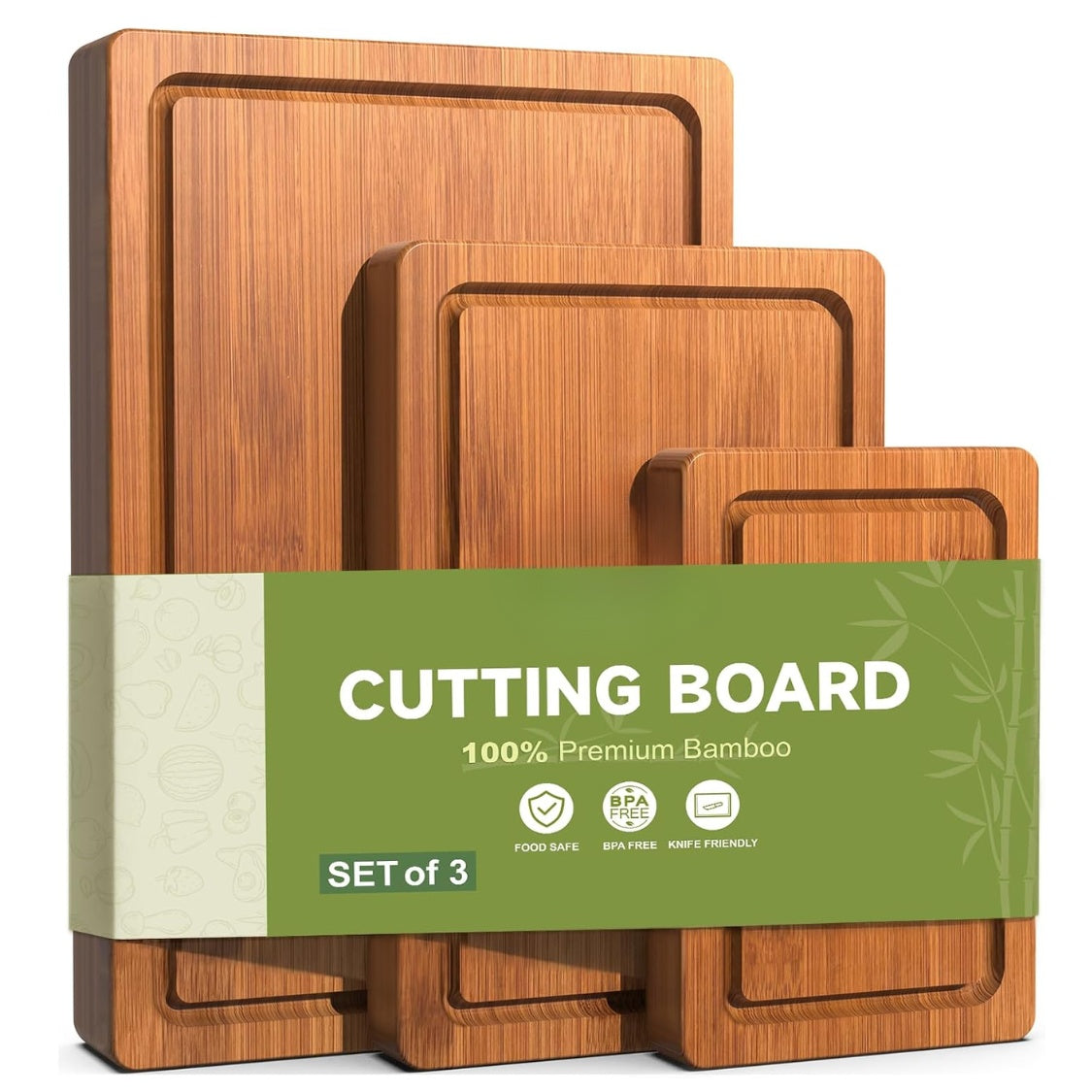 3-Piece Set Deep-Carbonized Bamboo Cutting Board For Kitchen  Crack Resistant Wood Chopping Boards With Deep Juice Grooves Pre Oiled Butcher Block For Meat Vegetables  Cheese  Carbonized
