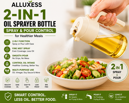 Alluxess 2-in-1 Oil Sprayer Bottle – Spray & Pour Control for Healthier Meals