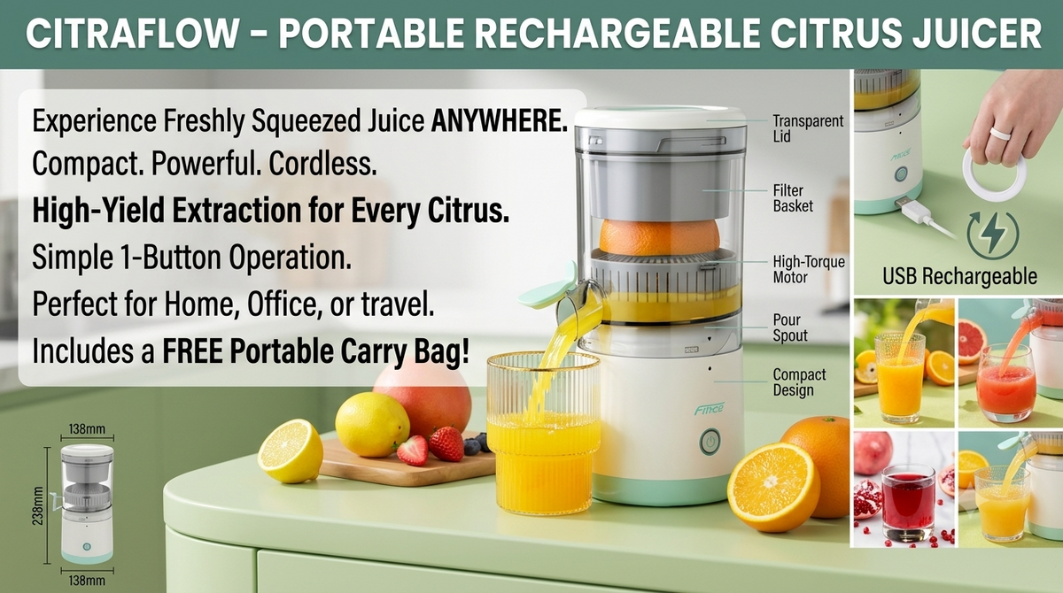 CitraFlow – Portable Rechargeable Citrus Juicer