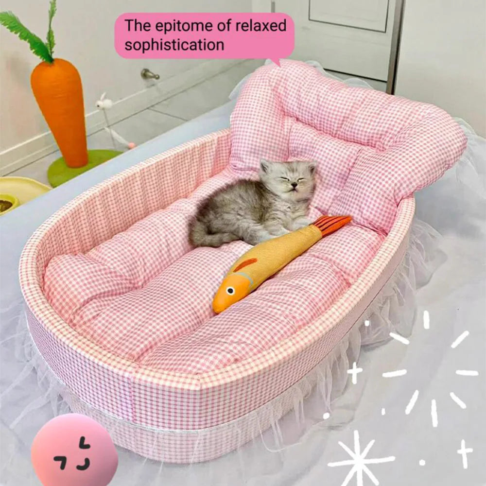 Cute Lace-Trimmed Pet Cat Princess Sofa Bed