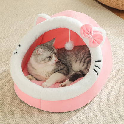 Cozy Cave Cat Bed – Soft Foldable Semi-Enclosed Pet Bed with Removable Washable Cushion