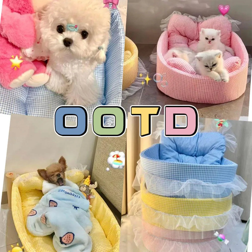 Cute Lace-Trimmed Pet Cat Princess Sofa Bed