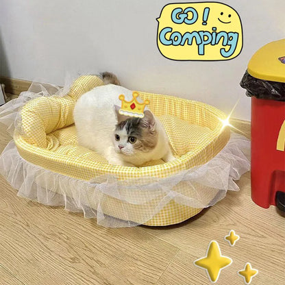 Cute Lace-Trimmed Pet Cat Princess Sofa Bed