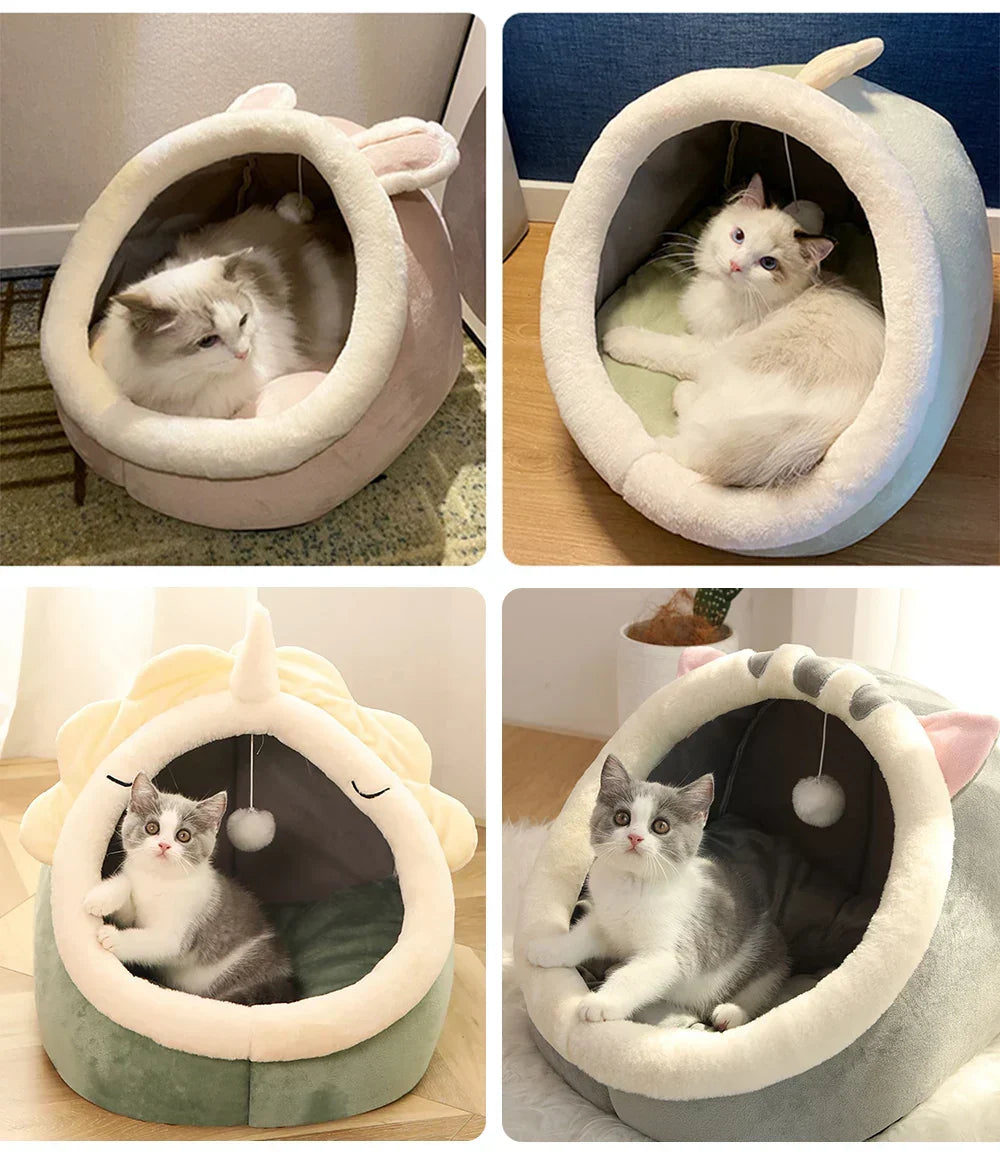 Cozy Cave Cat Bed – Soft Foldable Semi-Enclosed Pet Bed with Removable Washable Cushion