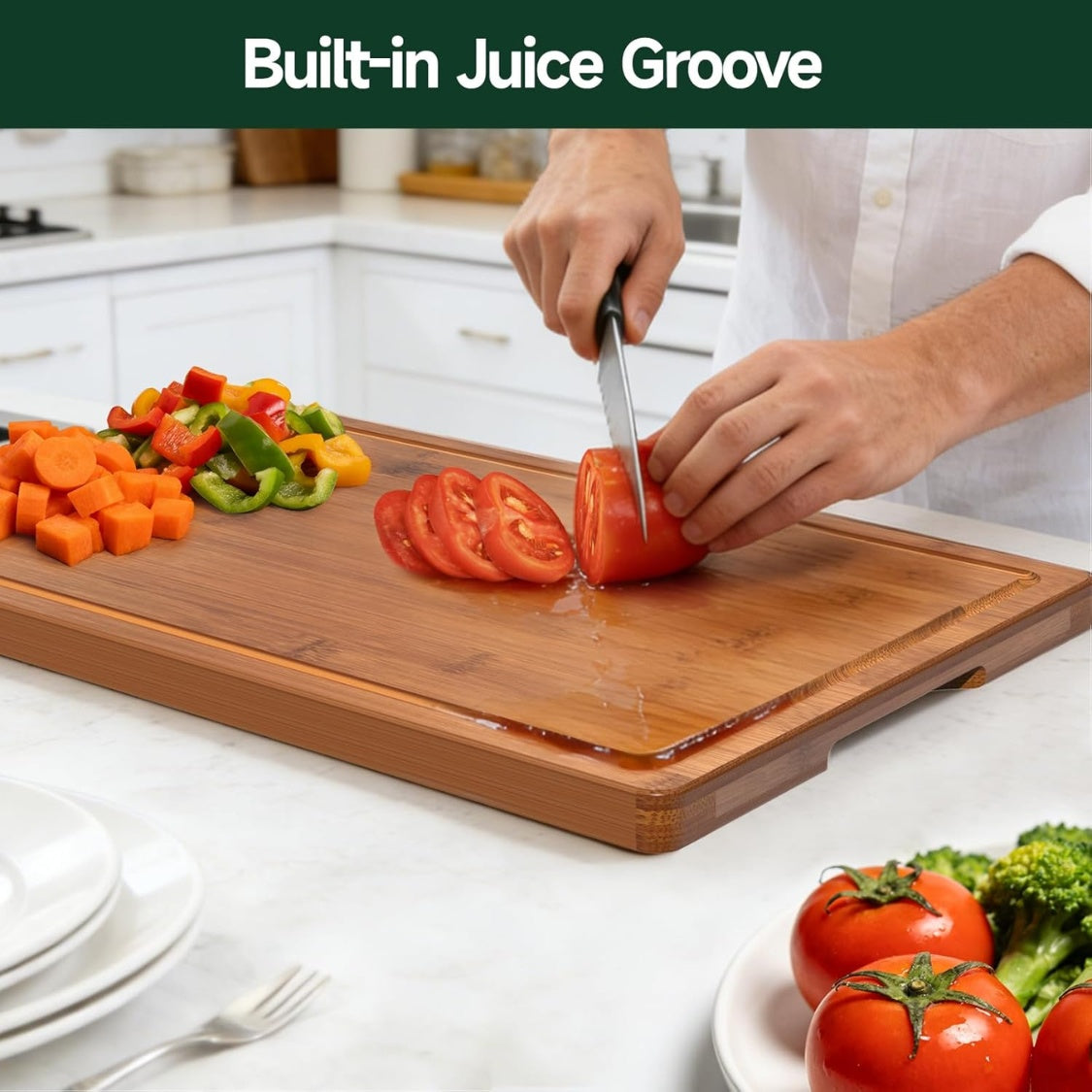 3-Piece Set Deep-Carbonized Bamboo Cutting Board For Kitchen  Crack Resistant Wood Chopping Boards With Deep Juice Grooves Pre Oiled Butcher Block For Meat Vegetables  Cheese  Carbonized