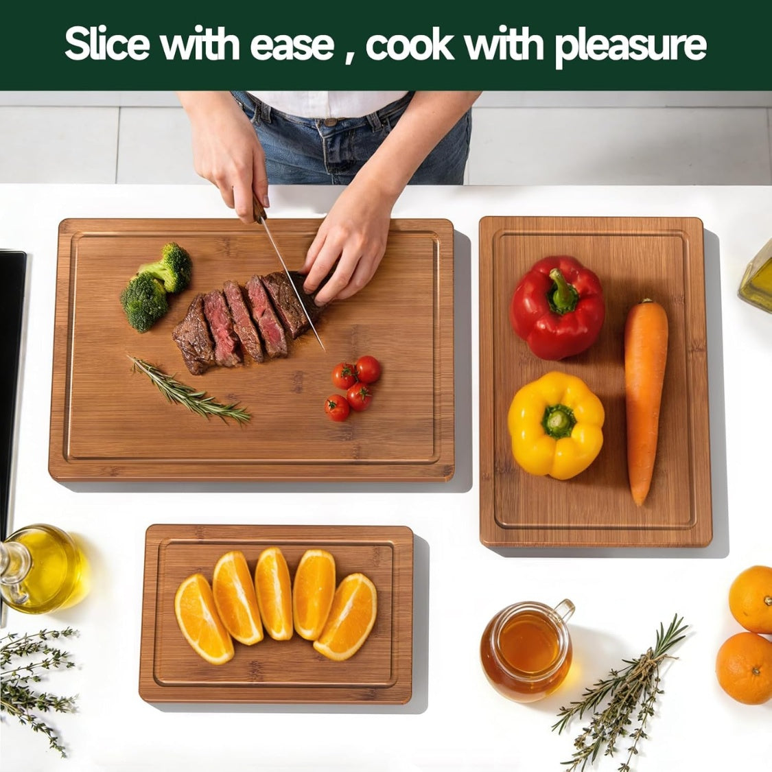3-Piece Set Deep-Carbonized Bamboo Cutting Board For Kitchen  Crack Resistant Wood Chopping Boards With Deep Juice Grooves Pre Oiled Butcher Block For Meat Vegetables  Cheese  Carbonized