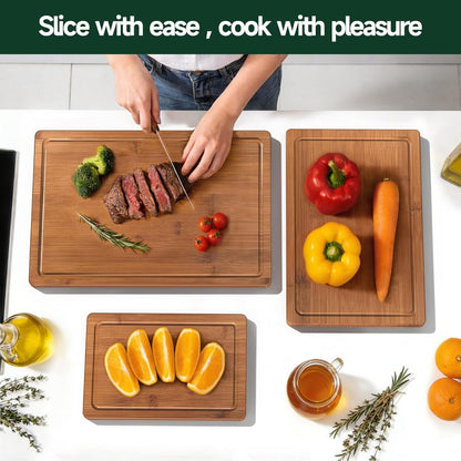 3-Piece Set Deep-Carbonized Bamboo Cutting Board For Kitchen  Crack Resistant Wood Chopping Boards With Deep Juice Grooves Pre Oiled Butcher Block For Meat Vegetables  Cheese  Carbonized