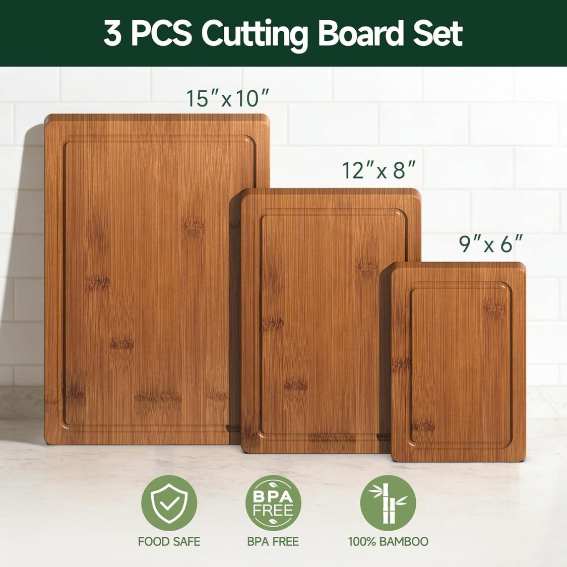 3-Piece Set Deep-Carbonized Bamboo Cutting Board For Kitchen  Crack Resistant Wood Chopping Boards With Deep Juice Grooves Pre Oiled Butcher Block For Meat Vegetables  Cheese  Carbonized